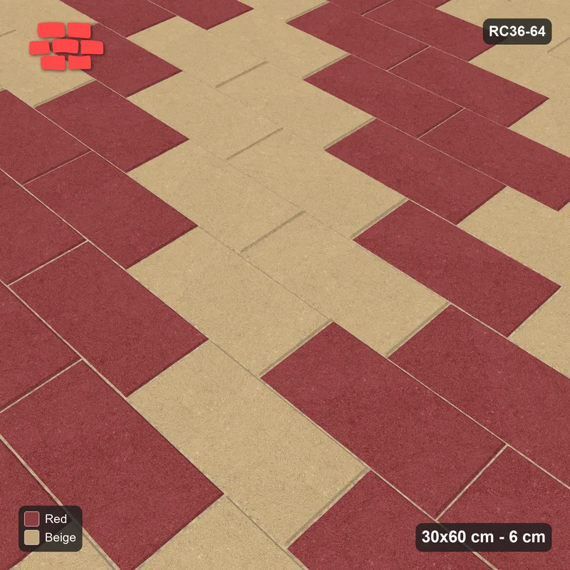 Interlock (Pasco) 30x60 cm · RC36-64 · Running Bond 1/3, Diagonal Stripes in 30F Kerb Frame · Side view