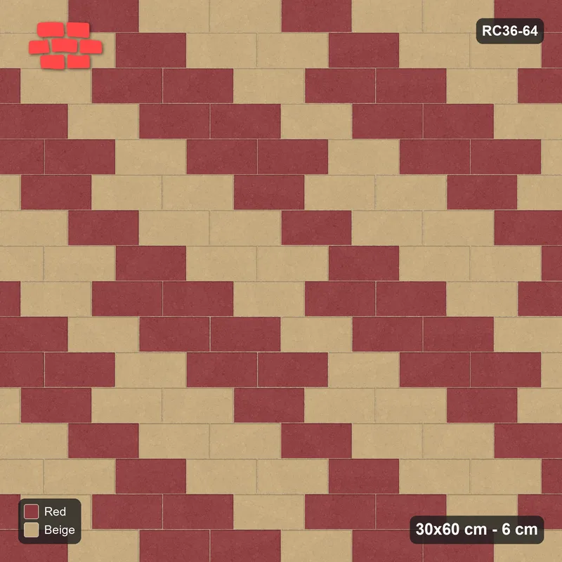Interlock (Pasco) 30x60 cm · RC36-64 · Running Bond 1/3, Diagonal Stripes in 30F Kerb Frame · Top view
