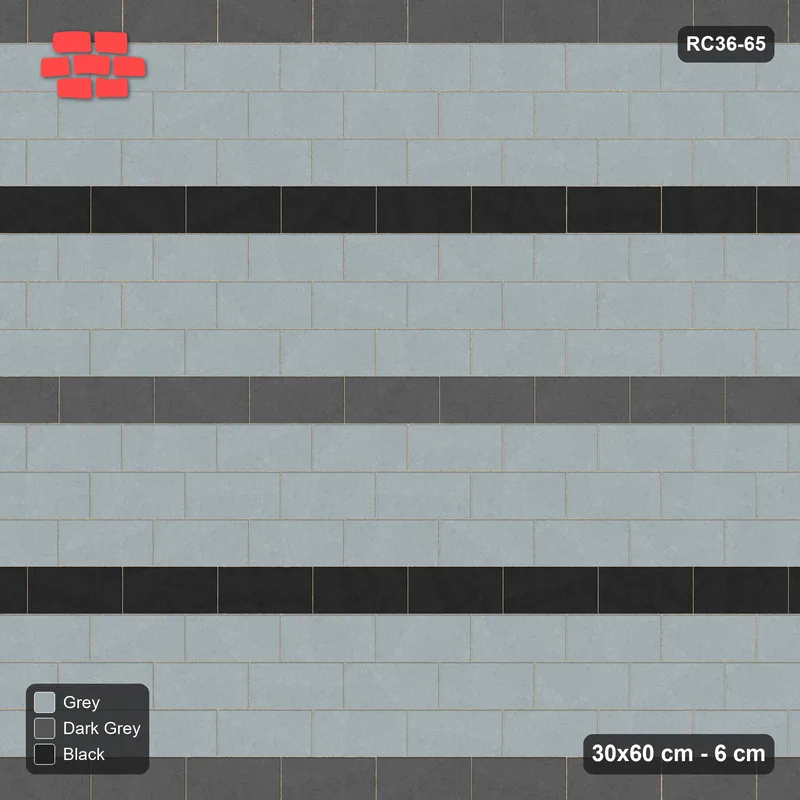 Interlock (Pasco) 30x60 cm · RC36-65 · Running Bond 1/3, Double Accent Courses · Top view