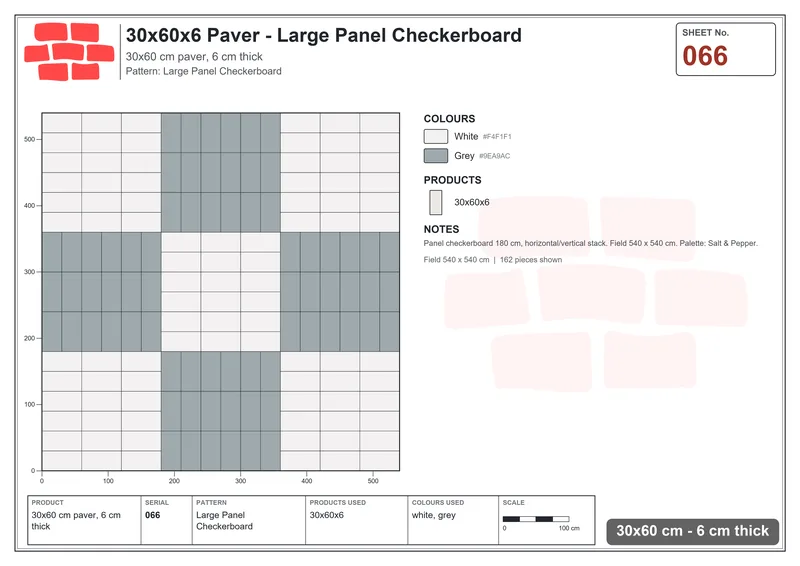Interlock (Pasco) 30x60 cm · RC36-66 · Large Panel Checkerboard · Laying plan Interlock (Pasco) 30x60 cm · RC36-66 · Large Panel Checkerboard · Laying plan