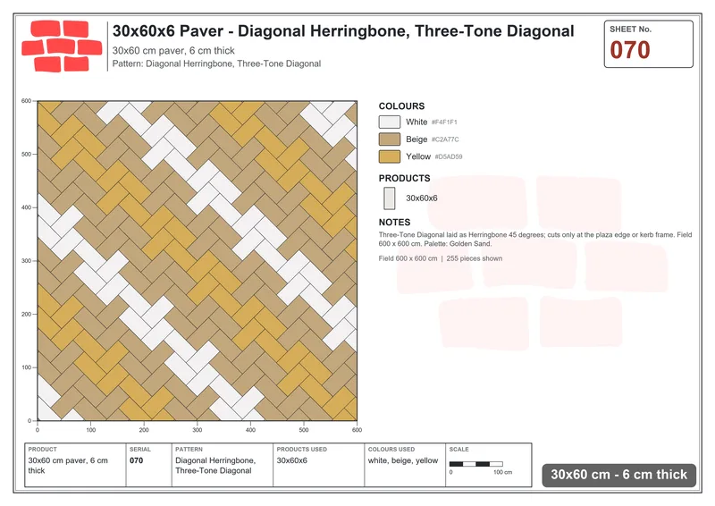 Interlock (Pasco) 30x60 cm · RC36-70 · Diagonal Herringbone, Three-Tone Diagonal · Laying plan Interlock (Pasco) 30x60 cm · RC36-70 · Diagonal Herringbone, Three-Tone Diagonal · Laying plan
