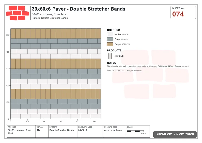 Interlock (Pasco) 30x60 cm · RC36-74 · Double Stretcher Bands · Laying plan Interlock (Pasco) 30x60 cm · RC36-74 · Double Stretcher Bands · Laying plan