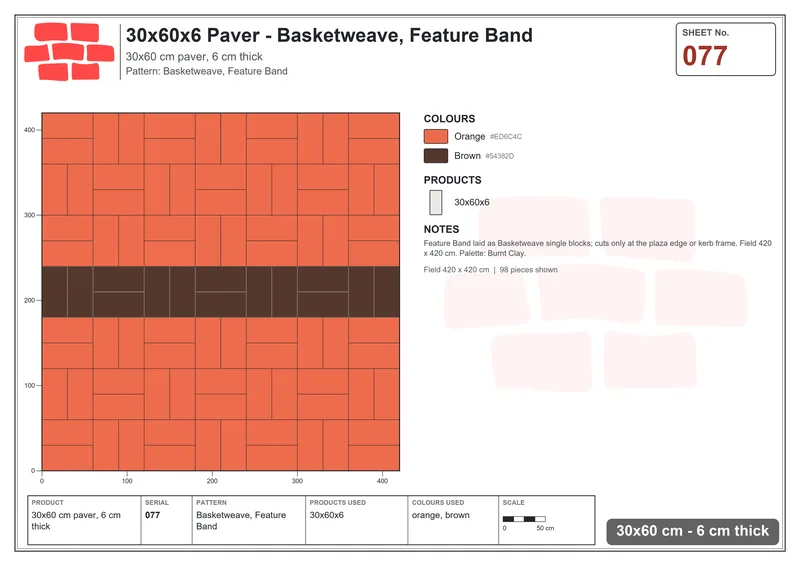 Interlock (Pasco) 30x60 cm · RC36-77 · Basketweave, Feature Band · Laying plan Interlock (Pasco) 30x60 cm · RC36-77 · Basketweave, Feature Band · Laying plan