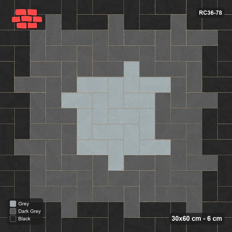 Interlock (Pasco) 30x60 cm · RC36-78 · Herringbone 90, Concentric Squares · Top view