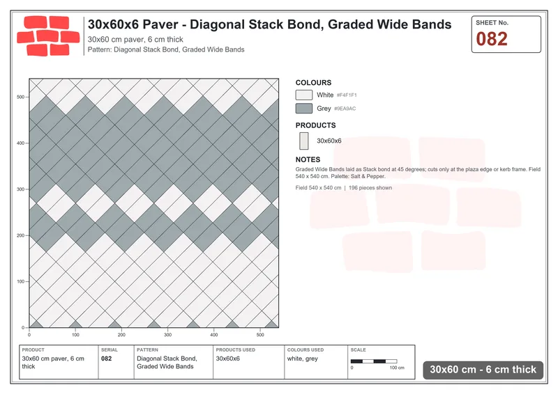 Interlock (Pasco) 30x60 cm · RC36-82 · Diagonal Stack Bond, Graded Wide Bands · Laying plan Interlock (Pasco) 30x60 cm · RC36-82 · Diagonal Stack Bond, Graded Wide Bands · Laying plan