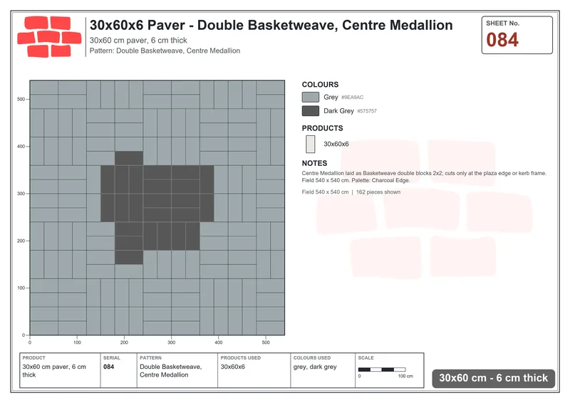 Interlock (Pasco) 30x60 cm · RC36-84 · Double Basketweave, Centre Medallion · Laying plan Interlock (Pasco) 30x60 cm · RC36-84 · Double Basketweave, Centre Medallion · Laying plan