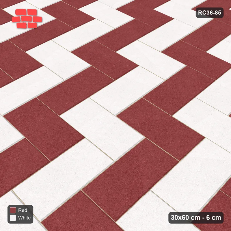 Interlock (Pasco) 30x60 cm · RC36-85 · Herringbone 90, Checker in 38F Kerb Frame · Side view