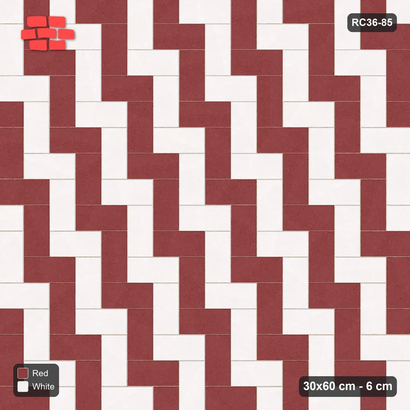 Interlock (Pasco) 30x60 cm · RC36-85 · Herringbone 90, Checker in 38F Kerb Frame · Top view