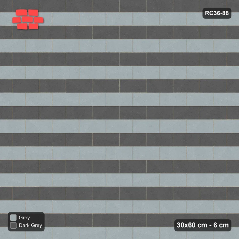 Interlock (Pasco) 30x60 cm · RC36-88 · Running Bond 1/2, Alternating Courses · Top view