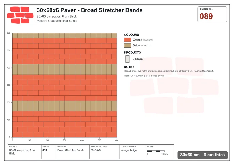 Interlock (Pasco) 30x60 cm · RC36-89 · Broad Stretcher Bands · Laying plan Interlock (Pasco) 30x60 cm · RC36-89 · Broad Stretcher Bands · Laying plan
