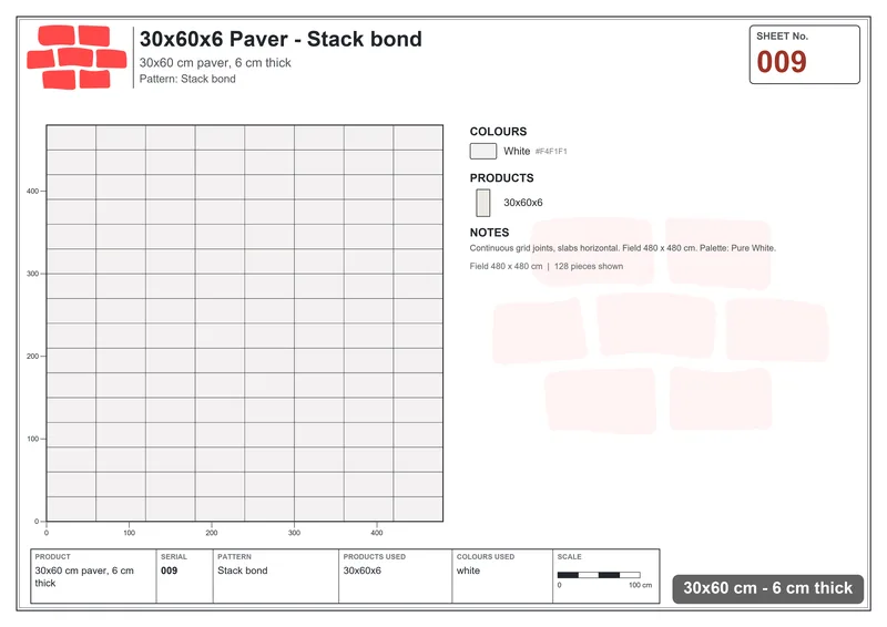 Interlock (Pasco) 30x60 cm · RC36-9 · Stack bond · Laying plan Interlock (Pasco) 30x60 cm · RC36-9 · Stack bond · Laying plan
