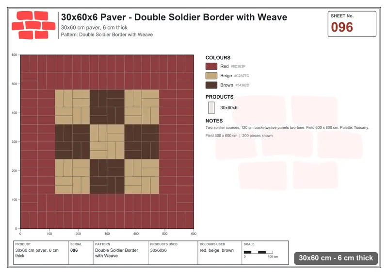 Interlock (Pasco) 30x60 cm · RC36-96 · Double Soldier Border with Weave · Laying plan Interlock (Pasco) 30x60 cm · RC36-96 · Double Soldier Border with Weave · Laying plan