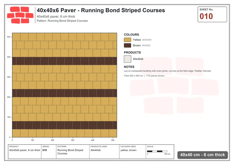 Interlock (Pasco) 40x40 cm · SQ44-10 · Running Bond Striped Courses · Laying plan Interlock (Pasco) 40x40 cm · SQ44-10 · Running Bond Striped Courses · Laying plan