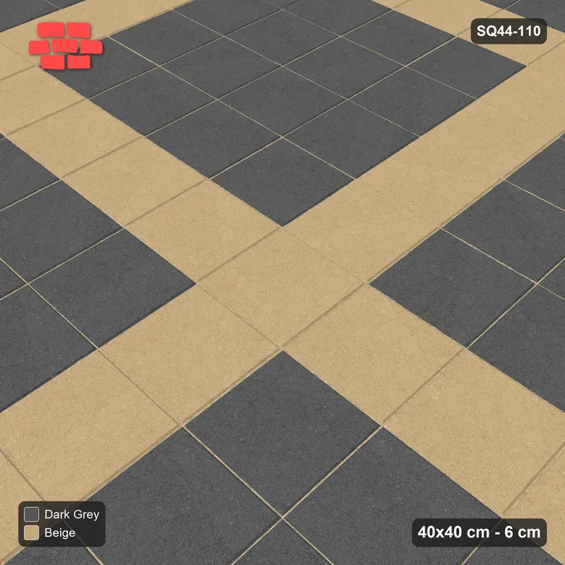 Interlock (Pasco) 40x40 cm · SQ44-110 · Plaza Grid Every 5 Courses · Side view Interlock (Pasco) 40x40 cm · SQ44-110 · Plaza Grid Every 5 Courses · Side view
