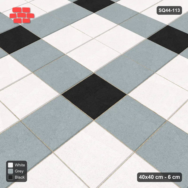 Interlock (Pasco) 40x40 cm · SQ44-113 · Plaza Grid with Corner Accents Every 3 · Side view Interlock (Pasco) 40x40 cm · SQ44-113 · Plaza Grid with Corner Accents Every 3 · Side view