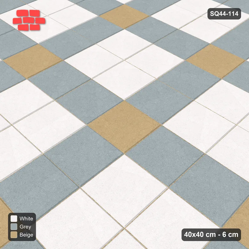 Interlock (Pasco) 40x40 cm · SQ44-114 · Plaza Grid with Corner Accents Every 3 · Side view Interlock (Pasco) 40x40 cm · SQ44-114 · Plaza Grid with Corner Accents Every 3 · Side view