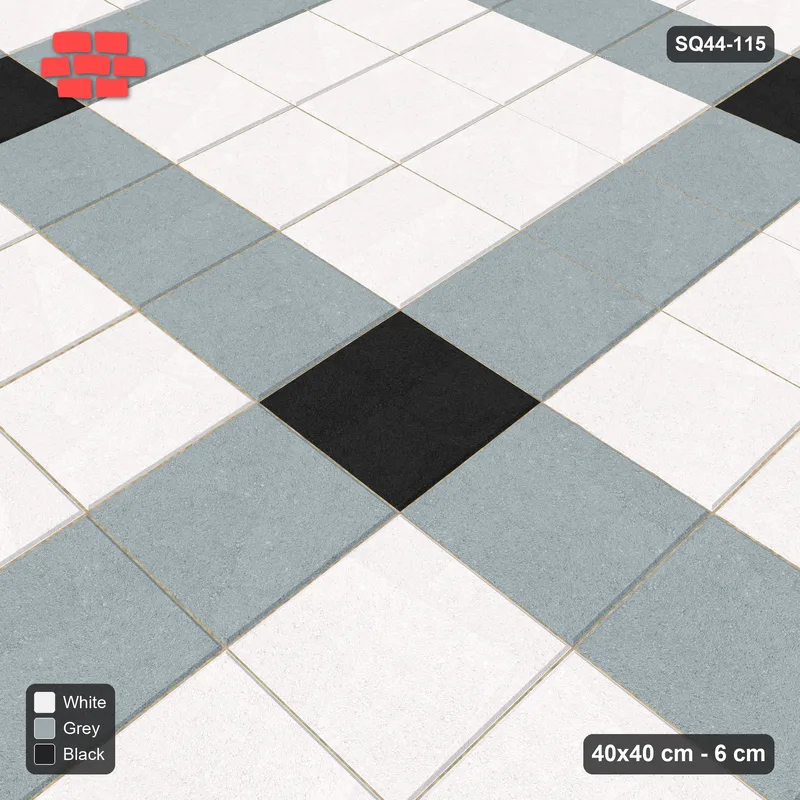 Interlock (Pasco) 40x40 cm · SQ44-115 · Plaza Grid with Corner Accents Every 4 · Side view Interlock (Pasco) 40x40 cm · SQ44-115 · Plaza Grid with Corner Accents Every 4 · Side view