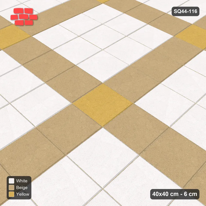 Interlock (Pasco) 40x40 cm · SQ44-116 · Plaza Grid with Corner Accents Every 4 · Side view Interlock (Pasco) 40x40 cm · SQ44-116 · Plaza Grid with Corner Accents Every 4 · Side view
