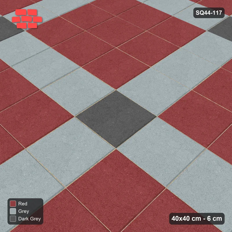 Interlock (Pasco) 40x40 cm · SQ44-117 · Plaza Grid with Corner Accents Every 4 · Side view Interlock (Pasco) 40x40 cm · SQ44-117 · Plaza Grid with Corner Accents Every 4 · Side view