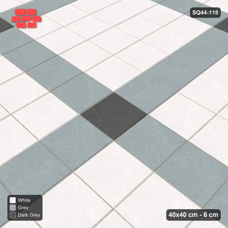 Interlock (Pasco) 40x40 cm · SQ44-118 · Plaza Grid with Corner Accents Every 5 · Side view Interlock (Pasco) 40x40 cm · SQ44-118 · Plaza Grid with Corner Accents Every 5 · Side view