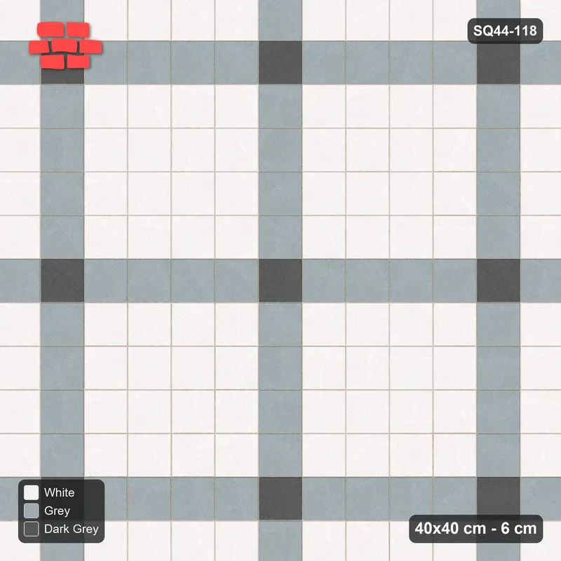 Interlock (Pasco) 40x40 cm · SQ44-118 · Plaza Grid with Corner Accents Every 5 · Top view Interlock (Pasco) 40x40 cm · SQ44-118 · Plaza Grid with Corner Accents Every 5 · Top view