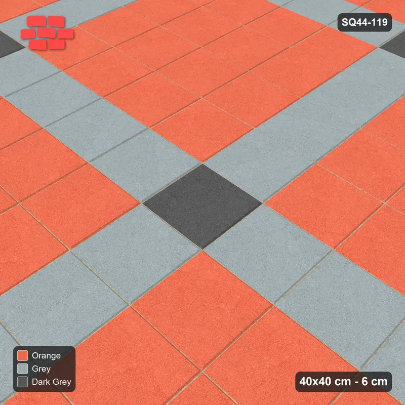 Interlock (Pasco) 40x40 cm · SQ44-119 · Plaza Grid with Corner Accents Every 5 · Side view Interlock (Pasco) 40x40 cm · SQ44-119 · Plaza Grid with Corner Accents Every 5 · Side view