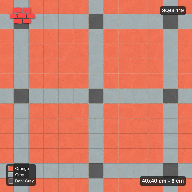 Interlock (Pasco) 40x40 cm · SQ44-119 · Plaza Grid with Corner Accents Every 5 · Top view Interlock (Pasco) 40x40 cm · SQ44-119 · Plaza Grid with Corner Accents Every 5 · Top view