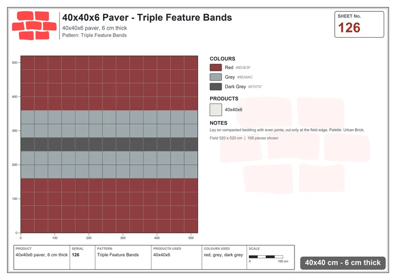 Interlock (Pasco) 40x40 cm · SQ44-126 · Triple Feature Bands · Laying plan Interlock (Pasco) 40x40 cm · SQ44-126 · Triple Feature Bands · Laying plan