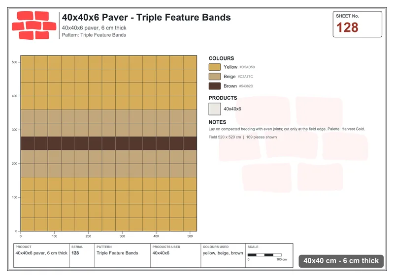 Interlock (Pasco) 40x40 cm · SQ44-128 · Triple Feature Bands · Laying plan Interlock (Pasco) 40x40 cm · SQ44-128 · Triple Feature Bands · Laying plan