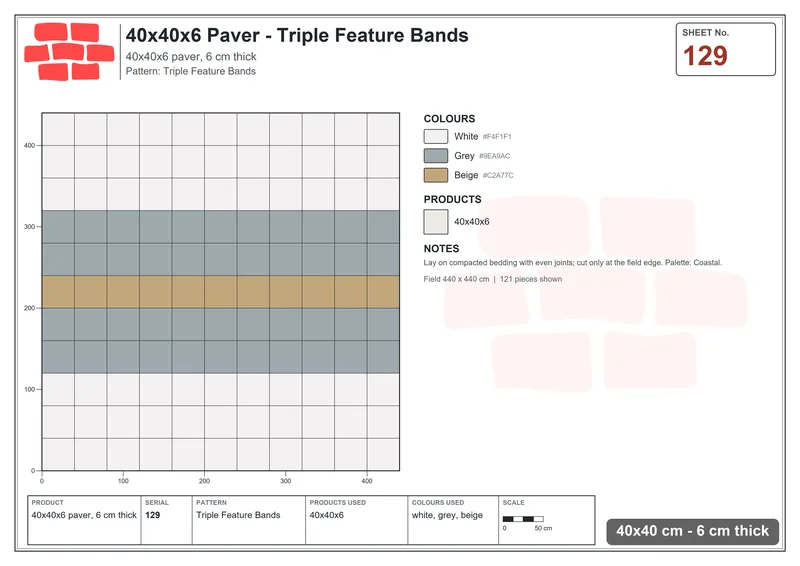 Interlock (Pasco) 40x40 cm · SQ44-129 · Triple Feature Bands · Laying plan Interlock (Pasco) 40x40 cm · SQ44-129 · Triple Feature Bands · Laying plan