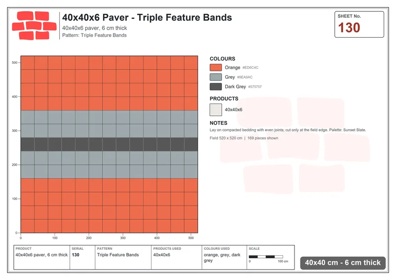 Interlock (Pasco) 40x40 cm · SQ44-130 · Triple Feature Bands · Laying plan Interlock (Pasco) 40x40 cm · SQ44-130 · Triple Feature Bands · Laying plan