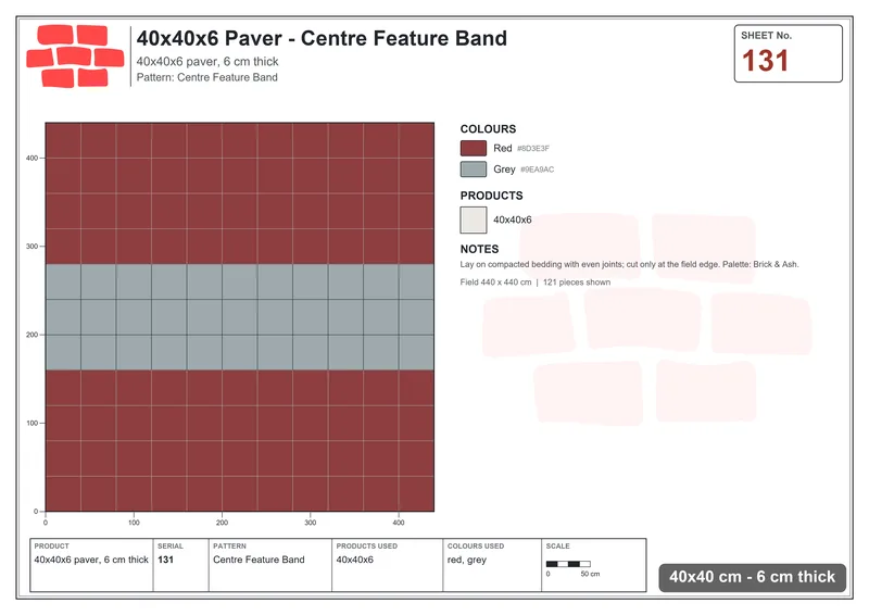 Interlock (Pasco) 40x40 cm · SQ44-131 · Centre Feature Band · Laying plan Interlock (Pasco) 40x40 cm · SQ44-131 · Centre Feature Band · Laying plan
