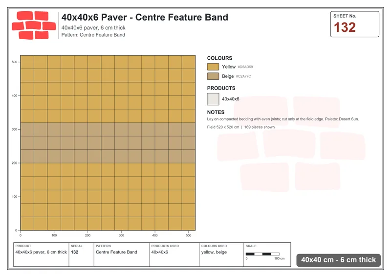 Interlock (Pasco) 40x40 cm · SQ44-132 · Centre Feature Band · Laying plan Interlock (Pasco) 40x40 cm · SQ44-132 · Centre Feature Band · Laying plan