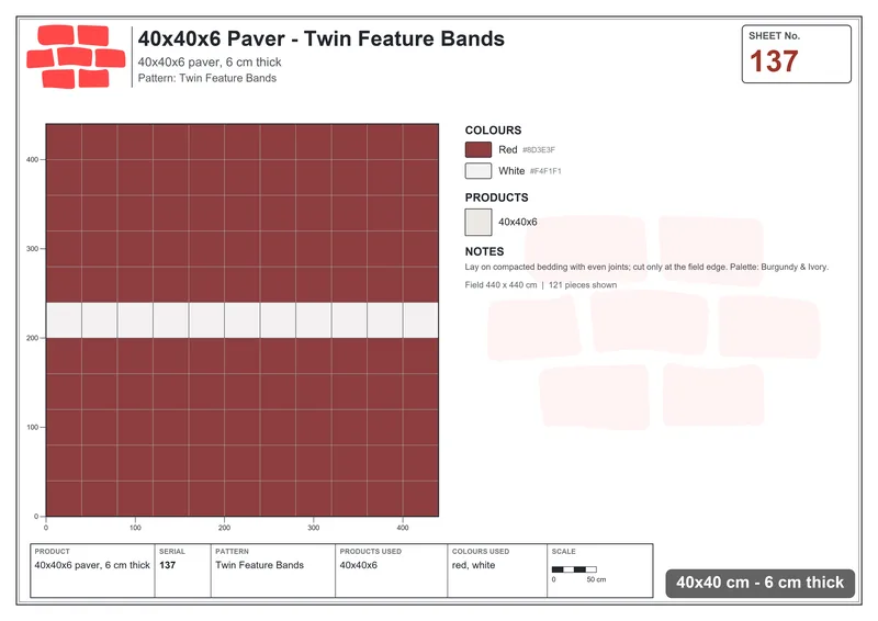 Interlock (Pasco) 40x40 cm · SQ44-137 · Twin Feature Bands · Laying plan Interlock (Pasco) 40x40 cm · SQ44-137 · Twin Feature Bands · Laying plan