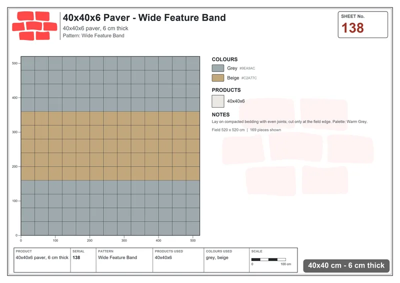 Interlock (Pasco) 40x40 cm · SQ44-138 · Wide Feature Band · Laying plan Interlock (Pasco) 40x40 cm · SQ44-138 · Wide Feature Band · Laying plan
