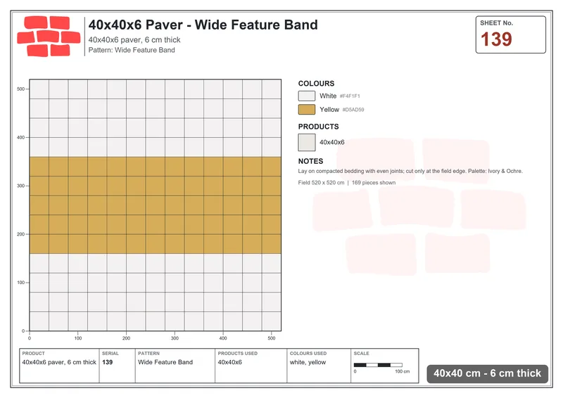 Interlock (Pasco) 40x40 cm · SQ44-139 · Wide Feature Band · Laying plan Interlock (Pasco) 40x40 cm · SQ44-139 · Wide Feature Band · Laying plan