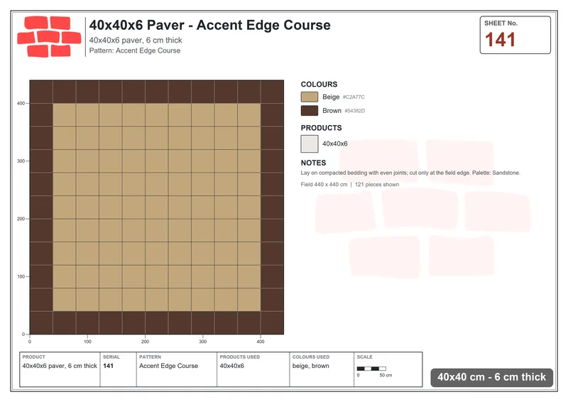 Interlock (Pasco) 40x40 cm · SQ44-141 · Accent Edge Course · Laying plan Interlock (Pasco) 40x40 cm · SQ44-141 · Accent Edge Course · Laying plan