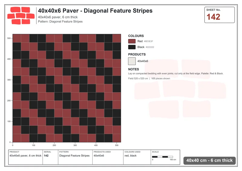 Interlock (Pasco) 40x40 cm · SQ44-142 · Diagonal Feature Stripes · Laying plan Interlock (Pasco) 40x40 cm · SQ44-142 · Diagonal Feature Stripes · Laying plan