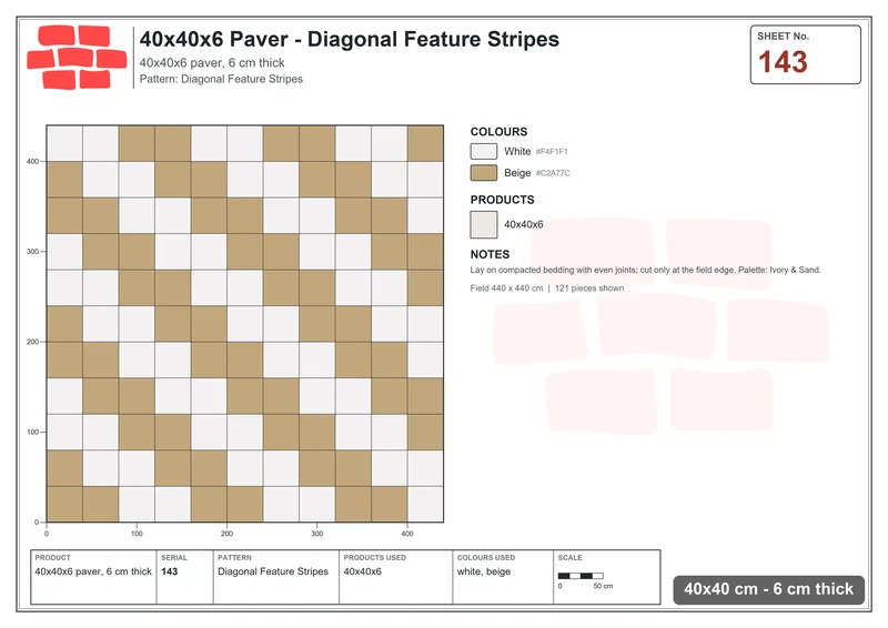Interlock (Pasco) 40x40 cm · SQ44-143 · Diagonal Feature Stripes · Laying plan Interlock (Pasco) 40x40 cm · SQ44-143 · Diagonal Feature Stripes · Laying plan