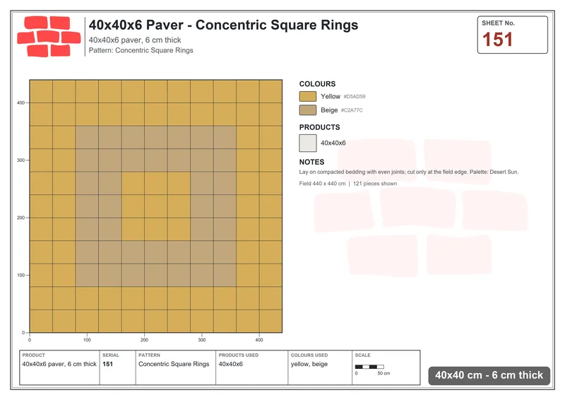 Interlock (Pasco) 40x40 cm · SQ44-151 · Concentric Square Rings · Laying plan Interlock (Pasco) 40x40 cm · SQ44-151 · Concentric Square Rings · Laying plan