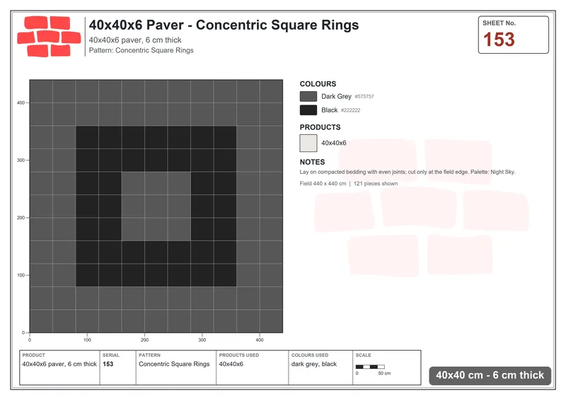 Interlock (Pasco) 40x40 cm · SQ44-153 · Concentric Square Rings · Laying plan Interlock (Pasco) 40x40 cm · SQ44-153 · Concentric Square Rings · Laying plan