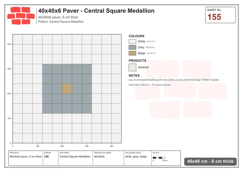 Interlock (Pasco) 40x40 cm · SQ44-155 · Central Square Medallion · Laying plan Interlock (Pasco) 40x40 cm · SQ44-155 · Central Square Medallion · Laying plan