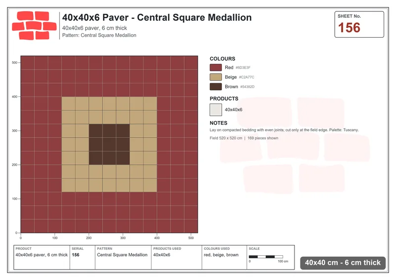 Interlock (Pasco) 40x40 cm · SQ44-156 · Central Square Medallion · Laying plan Interlock (Pasco) 40x40 cm · SQ44-156 · Central Square Medallion · Laying plan