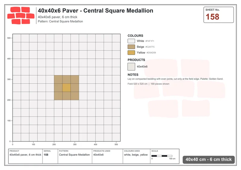 Interlock (Pasco) 40x40 cm · SQ44-158 · Central Square Medallion · Laying plan Interlock (Pasco) 40x40 cm · SQ44-158 · Central Square Medallion · Laying plan