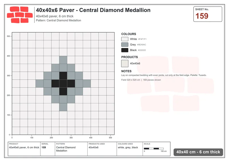 Interlock (Pasco) 40x40 cm · SQ44-159 · Central Diamond Medallion · Laying plan Interlock (Pasco) 40x40 cm · SQ44-159 · Central Diamond Medallion · Laying plan