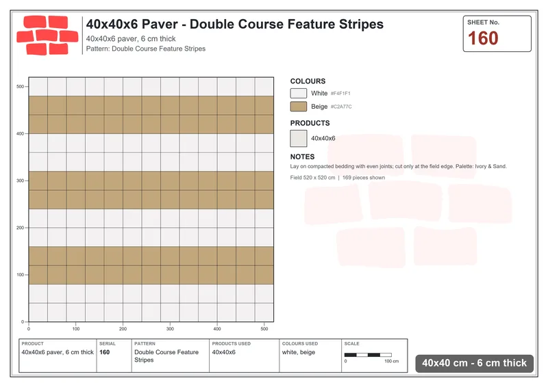 Interlock (Pasco) 40x40 cm · SQ44-160 · Double Course Feature Stripes · Laying plan Interlock (Pasco) 40x40 cm · SQ44-160 · Double Course Feature Stripes · Laying plan