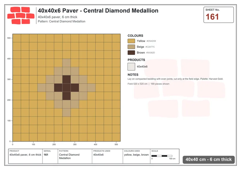 Interlock (Pasco) 40x40 cm · SQ44-161 · Central Diamond Medallion · Laying plan Interlock (Pasco) 40x40 cm · SQ44-161 · Central Diamond Medallion · Laying plan