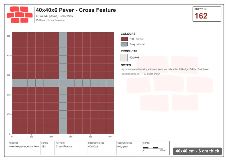 Interlock (Pasco) 40x40 cm · SQ44-162 · Cross Feature · Laying plan Interlock (Pasco) 40x40 cm · SQ44-162 · Cross Feature · Laying plan