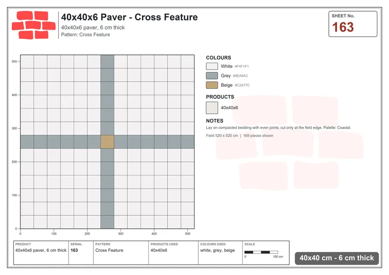 Interlock (Pasco) 40x40 cm · SQ44-163 · Cross Feature · Laying plan Interlock (Pasco) 40x40 cm · SQ44-163 · Cross Feature · Laying plan