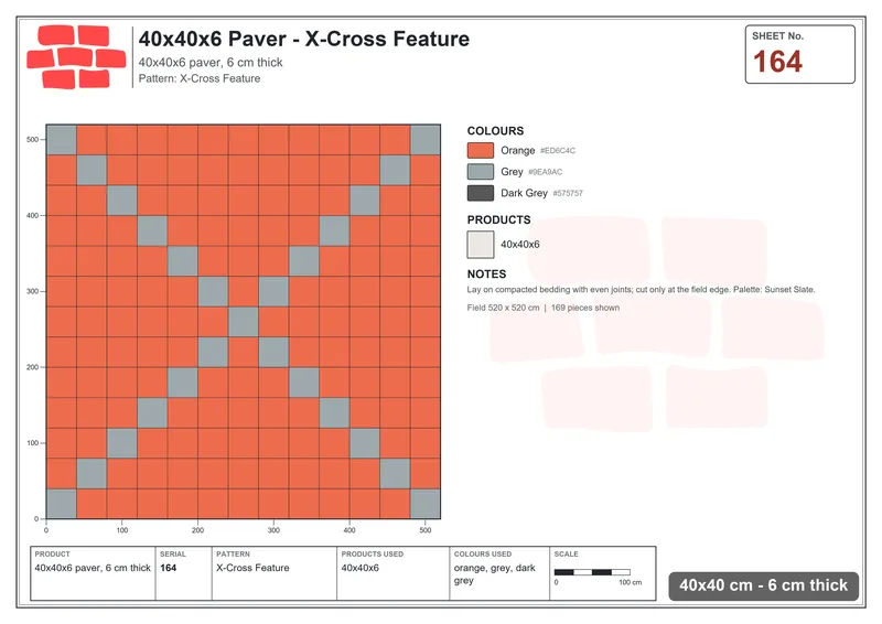 Interlock (Pasco) 40x40 cm · SQ44-164 · X-Cross Feature · Laying plan Interlock (Pasco) 40x40 cm · SQ44-164 · X-Cross Feature · Laying plan